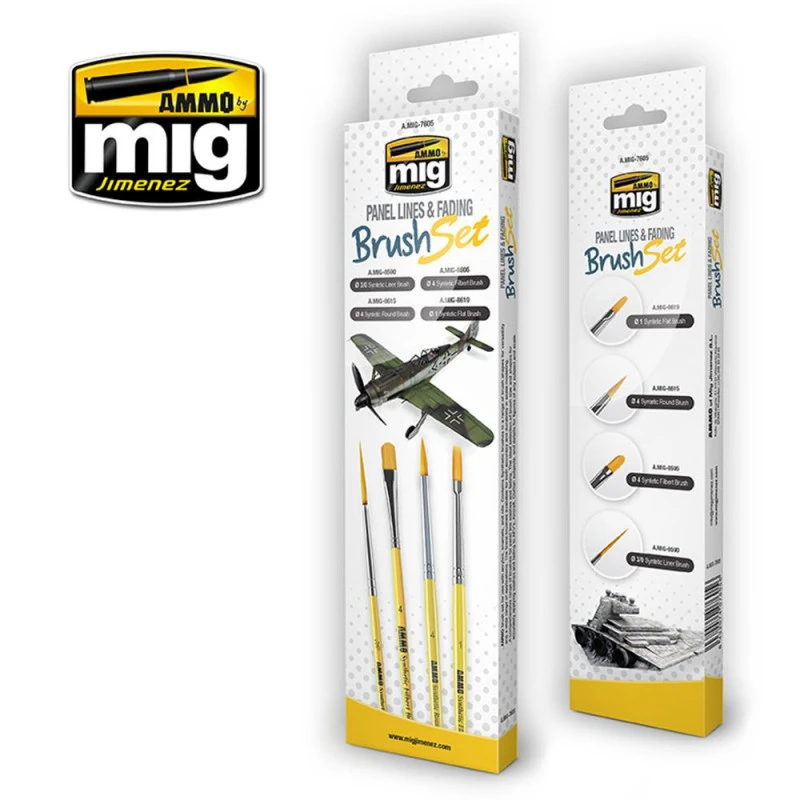 AMMO OF MIG: SET Of 4 Brushes For PANEL LINES AND FADING 1 AMMO OF MIG: SET Of 4 Brushes For PANEL LINES AND FADING