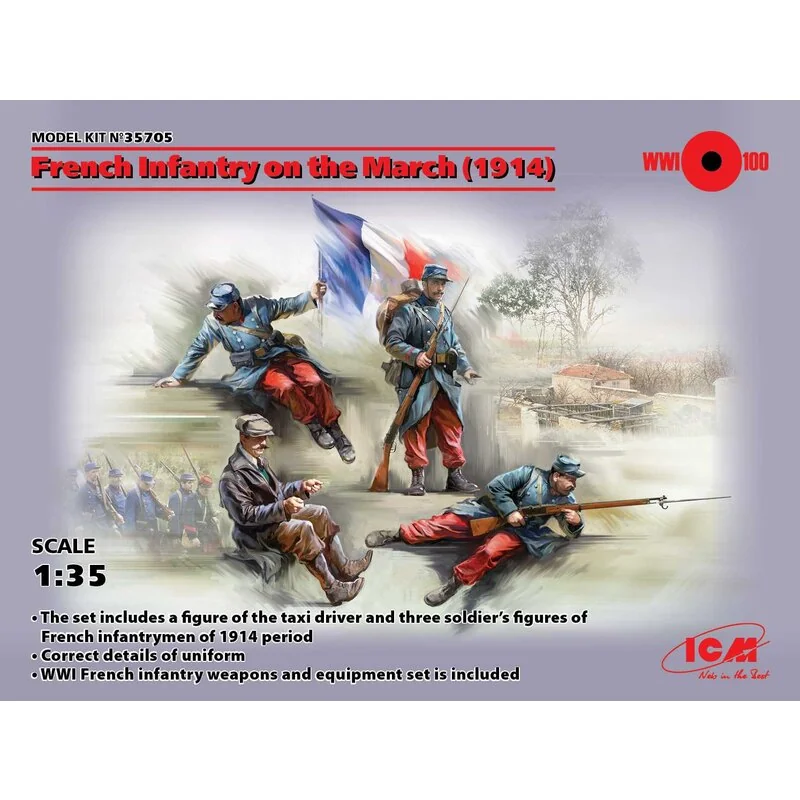 ICM Franse Infanterie Op Mars (1914) (4 Figuren) (100% Nieuwe Mallen) ( 1 ICM Franse Infanterie Op Mars (1914) (4 Figuren) (100% Nieuwe Mallen) (