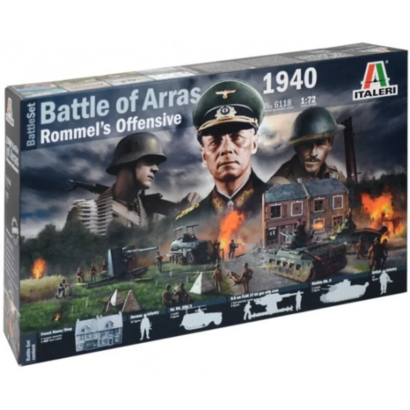 Italeri WWII Battleset Rommel Offensive 1940.The Doos Bevat: 1x MDF Huis 1x MDF Shop 42x British Infantry 50x German Infantry 2x Matilda 1 Italeri WWII Battleset Rommel Offensive 1940.The Doos Bevat: 1x MDF Huis 1x MDF Shop 42x British Infantry 50x German Infantry 2x Matilda