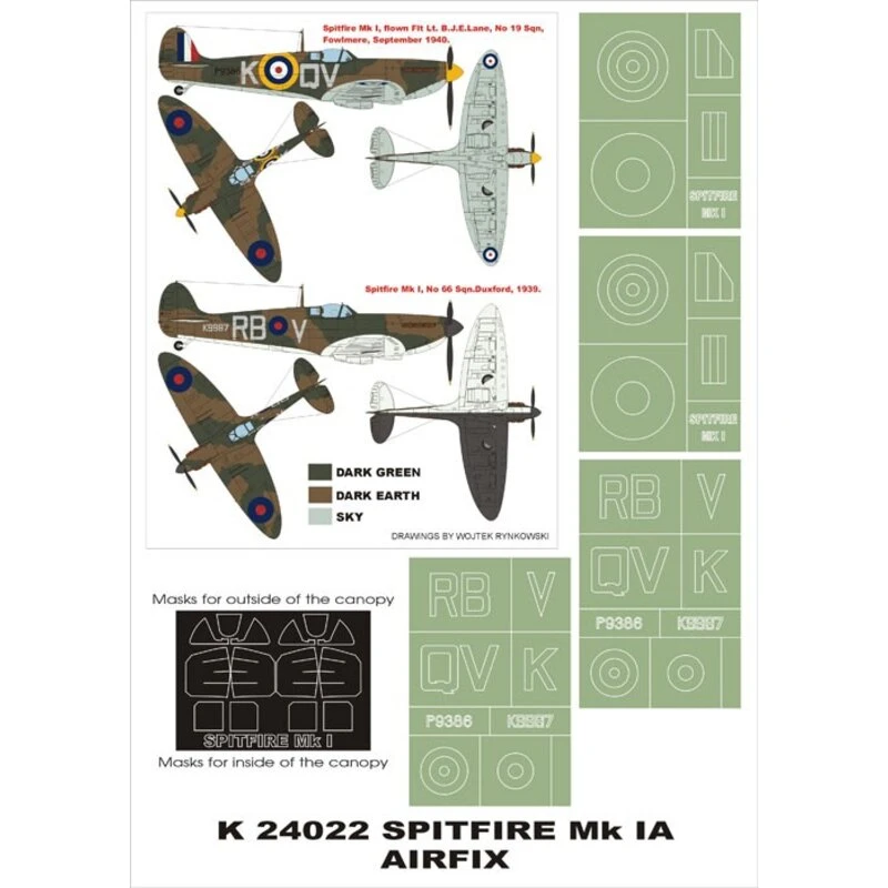 Supermarine Spitfire Mk.I 2 Canopy Mask (exterior And Interior) + 4 Insignia Masks (designed To Be Farming With Airfix Kits) 1 Supermarine Spitfire Mk.I 2 Canopy Mask (exterior And Interior) + 4 Insignia Masks (designed To Be Farming With Airfix Kits)