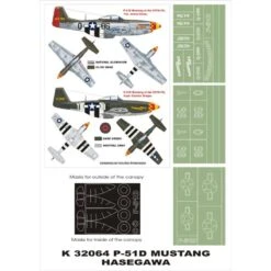North American P-51D Mustang 2 Canopy Mask (exterior And Interior) + 3 Insignia Masks (designed To Be Farming With Hasegawa Kits