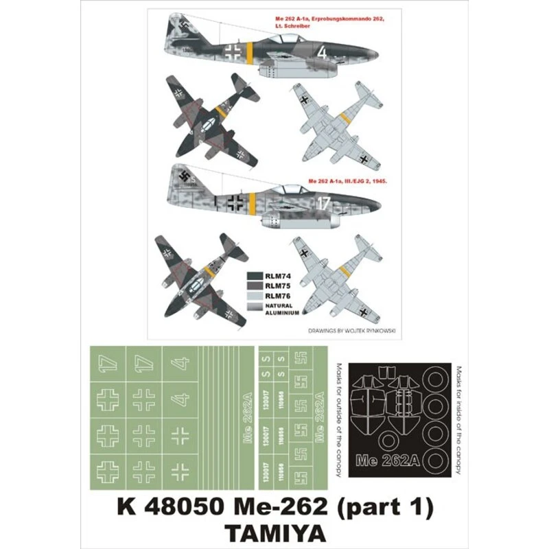 Messerschmitt Me 262 (part 1) 2 Canopy Mask (exterior And Interior) + 2 Insignia Masks (designed To Be Farming With Tamiya Kits) 1 Messerschmitt Me 262 (part 1) 2 Canopy Mask (exterior And Interior) + 2 Insignia Masks (designed To Be Farming With Tamiya Kits)