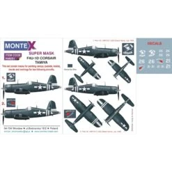 Vought F4U-1D Corsair 2 Canopy Mask (exterior And Interior) + 1 Insignia Masks + Decals (designed To Be Farming With Tamiya Kits