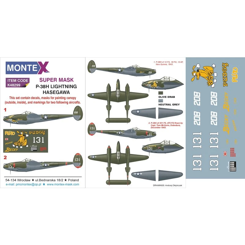 Lockheed P-38H Lightning (designed To Be Used With Hasegawa Kits) 2 Canopy Masks (outside And Inside Canopy Masks) + 1 Insignia 1 Lockheed P-38H Lightning (designed To Be Used With Hasegawa Kits) 2 Canopy Masks (outside And Inside Canopy Masks) + 1 Insignia