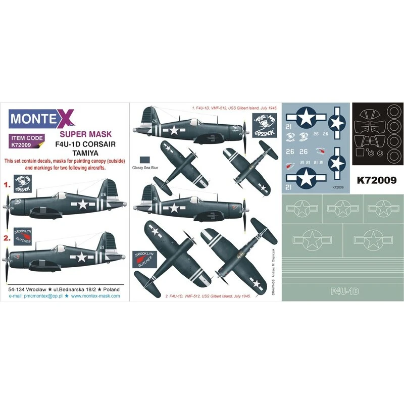 Vought F4U-1D Corsair 1 Canopy Mask (exterior) + 1 Insignia Masks + Decals (designed To Be Farming With Tamiya Kits) 1 Vought F4U-1D Corsair 1 Canopy Mask (exterior) + 1 Insignia Masks + Decals (designed To Be Farming With Tamiya Kits)