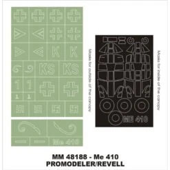 Messerschmitt Me 410B 2 Canopy Masks (exterior And Interior) + 2 Insignia Masks (designed To Be Farming With Promodeler Kits)
