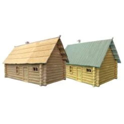 2 X Single Storey Log House. (1 X Thatch Roof 1 X Planked Roof)