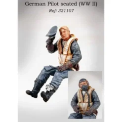 Luftwaffe Pilot WWII Seated In Aircraft With Optional Flying Helmet Or Hat