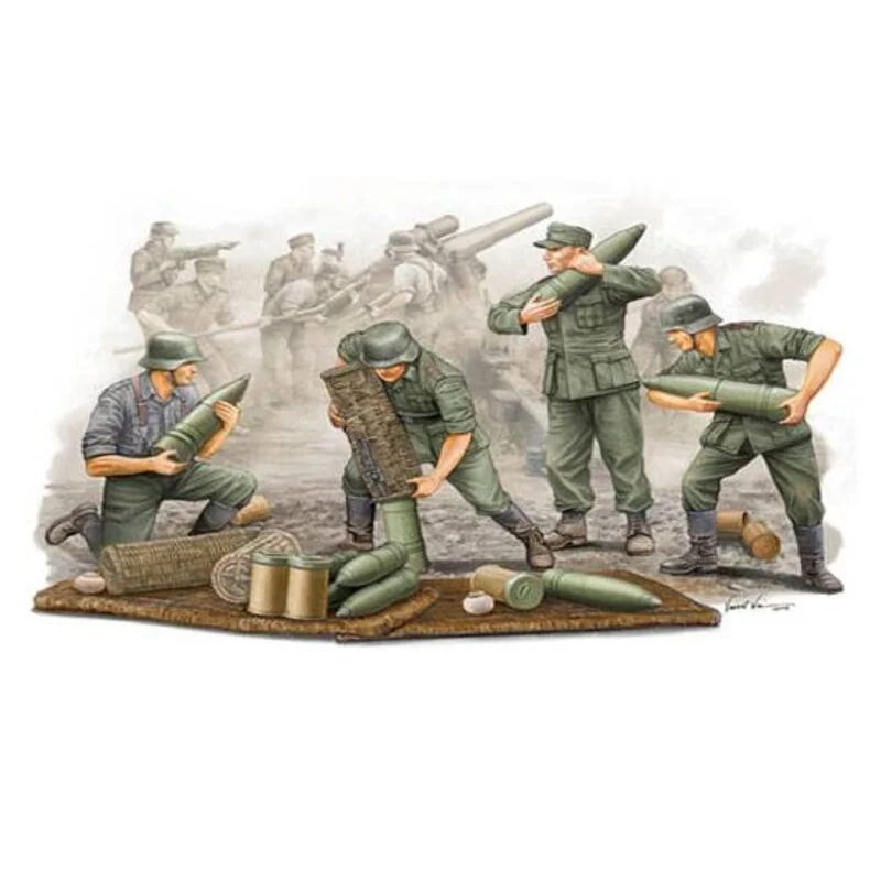 Trumpeter German WWII S.FH 18 Field Howitzer Gun Crew. Loading Gun X 6 Figures And Ammunition Etc 2 Trumpeter German WWII S.FH 18 Field Howitzer Gun Crew. Loading Gun X 6 Figures And Ammunition Etc - Afbeelding 2