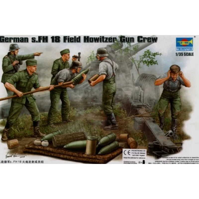 Trumpeter German WWII S.FH 18 Field Howitzer Gun Crew. Loading Gun X 6 Figures And Ammunition Etc 3 Trumpeter German WWII S.FH 18 Field Howitzer Gun Crew. Loading Gun X 6 Figures And Ammunition Etc - Afbeelding 3