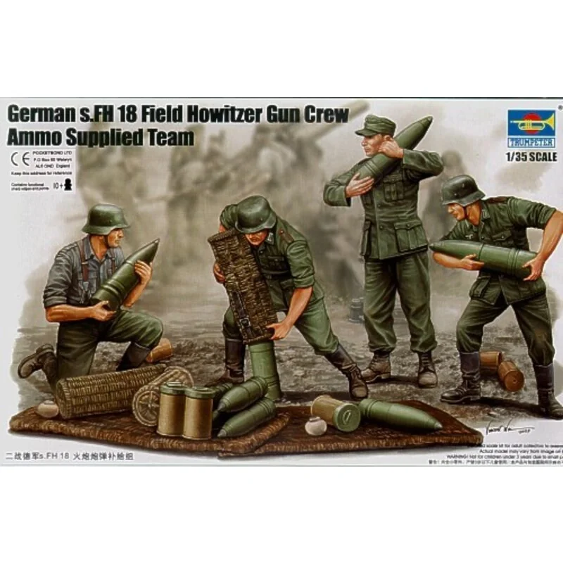 Trumpeter German WWII S.FH 18 Field Howitzer Gun Crew. Loading Gun X 6 Figures And Ammunition Etc 1 Trumpeter German WWII S.FH 18 Field Howitzer Gun Crew. Loading Gun X 6 Figures And Ammunition Etc